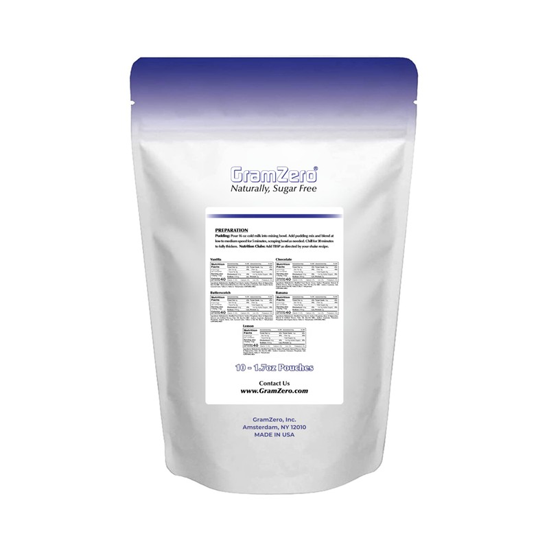 GramZero Variety (Vanilla, Chocolate, Butterscotch, Banana, Lemon) Sugar Free Pudding