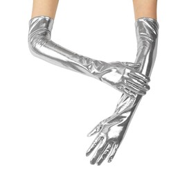 GRYUIRY Silver Sparkly Metallic Long Gloves Christmas Cosplay Evening Party Costume Long Opera Gloves