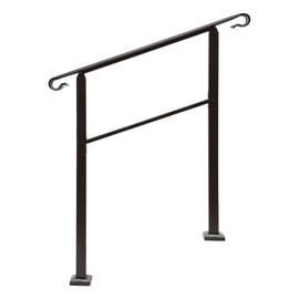3 Steps Outdoor Handrail for Outdoor Steps,Hand Rail Stair Railing Kit,Railing for Stairs,Iron Handrail Ki for Outdoor,Porch,Garden (Brown)