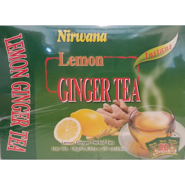Nirwana Ginger Instant Tea With Honey And Green Tea Extract Herbal Tea, Caffeine Free Sachets-40 Sachets