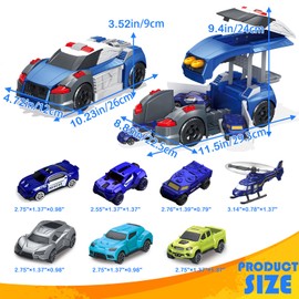 Frontoytall Police Car Rescue Truck Toys, Kids Toy Cars Mini Police Vehicles Helicopter Pickup Trucks SUV, Open Doors, Toy Police Car for Boys 3-9, Birthday Gifts for Over 3 Years Old Boy Girls, Blue
