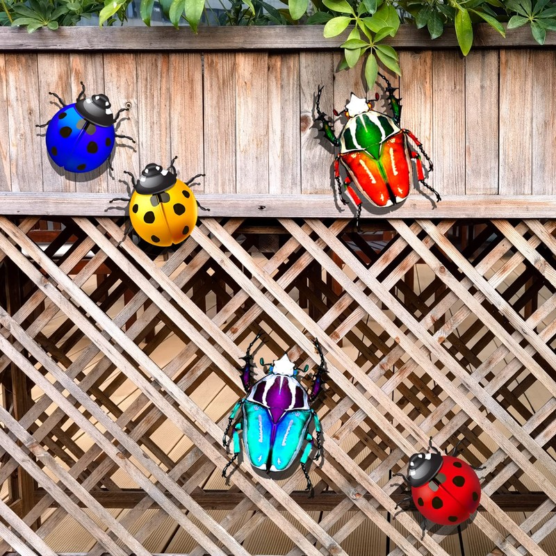 HHgrowe Metal Ladybugs Wall Art Decor Hanging Sculpture Decoration Iron