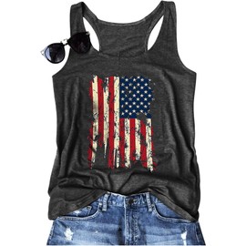 American Flag Tank Tops Women Patriotic Shirts USA Flag Stars Stripes Print Sleeveless T Shirt 4th of July Tee Tops(Dark Gray2,S)