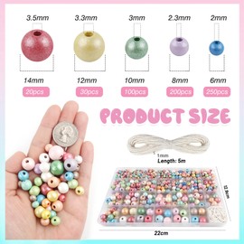 TOAOB 600 Pieces Natural Round Colourful Wooden Beads Set 6 mm to 14 mm Mixed Size Round Wooden Beads Crafts with Hole for DIY Jewellery Making