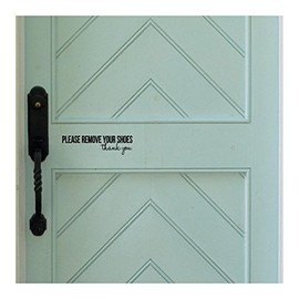 Please remove your shoes..thank you vinyl lettering wall decal (2.5"H x 9.75"L, Black)