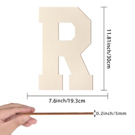 Wooden Letters 12 Inch, Large Wooden Letter R Shape Cutout Big Unfinished Vintage Sports Varsity Style Wood Alphabet Letters for Wall Decor Nursery Name Painting Crafts Party Room Home Decoration