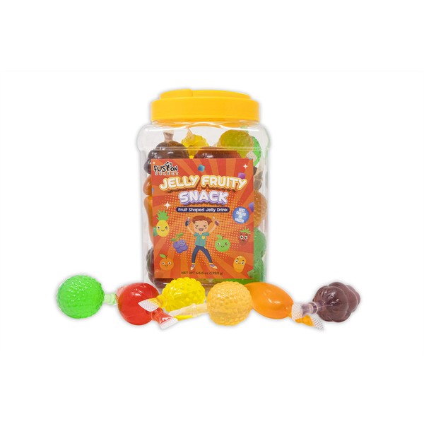Fusion Select Jelly Fruity Snack Tik Tok Challenge Hit or Miss - Fruit-Shaped Jelly- Assorted Flavors, Strawberry, Orange, Apple, Pineapple, Grape, Mango (Jar)