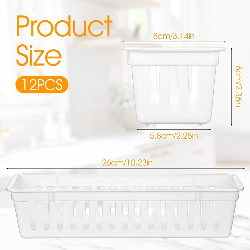 12 Pack Slim Plastic Storage Baskets Tray for Organizing 10.23