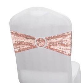 MAYMUTOS Rose Gold Sequin Chair Sashes Folding Chair Covers for Wedding Party Banquet Reception Decorations, 20pcs