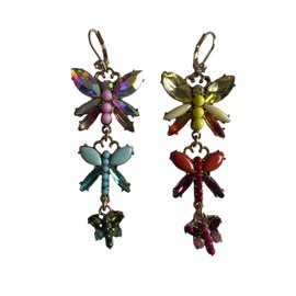Betsey Johnson Butterfly Dangle Earrings, One Size, Resin, Glass, Metal, No Gemstone