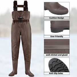 Trudave Chest Waders for Men with Boots, 2-Ply Nylon/PVC Waterproof Fishing & Hunting Waders for Men and Women - Color: brown, Size: M13