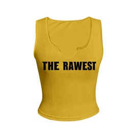 SOLY HUX Women's Letter Print Crop Tops Notched Neck Sleeveless Summer Y2k Tank Top Yellow Letter Large