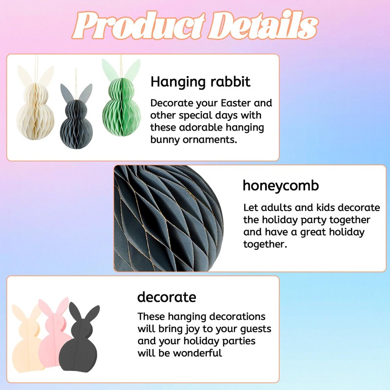 LUMOOM Pack of 3 Easter Decoration Honeycomb Balls, Easter Bunny