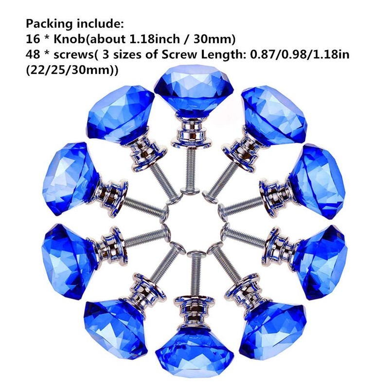16 Pcs Drawer Knobs, 30mm Crystal Glass Cabinet Knobs Dresser