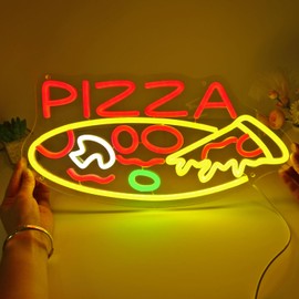 Planzo PIZZA Neon Sign Light for Restaurant Coffee Shop Bar Pub Business Store Advertising Window Display LED Pizza Sign Kitchen Bedroom Kid Room Home Party Gift Wall Decor 5V USB