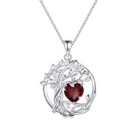 AGVANA Women's Birthstone Necklace, 12 Months, Power Stone, Tree of Life Motif, Platinum Plated, Silver, 925 Silver, Amulet, Jewelry, Accessories, Birthday, Mother's Day, Gift Wrapping Supplies