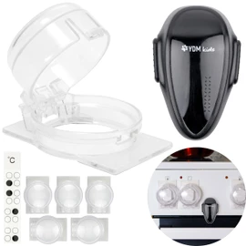 Cooker Child Lock Set, 6 Pack Button Covers, 1 Pack Oven Door Child Lock in Black, for Max. Diameter 4.9 cm and 4 cm High Cooker Knobs with Minimum 6.1 cm Distance Centre/Centre, Cooker Protection