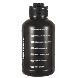 GEMFUL - Botella de agua de 2 litros con marcador de tiempo y asa, jarra motivacional grande de 64 onzas para ejercicios de gimnasio, sin pajita, a pr