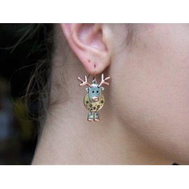 Della's Designs Reindeer Earrings for women these dangles are finished in three Blended Antique Colors, Copper, Gold, and silver, He's Absolutely Charming, made of safe lightweight metals