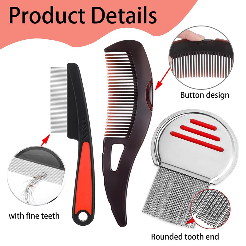 4-Piece Dandruff Comb Set, Stainless Steel Fine Tooth Lice Comb,