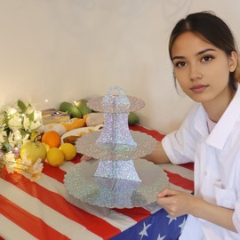 Chanseen Glitter 3 Tier Round Cardboard Cupcake Stand Iridescent Cupcake Holder Stand CupCake Tower Stand for Birthday Wedding All Kinds of Parties (Silver)