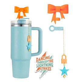 BOTVUG In My Showgirl Era Cup Accessories Set 10mm Lock Star Straw Charm for 30&40 oz Tumbler with Orange Bow Straw Cover