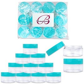 Beauticom 12 Pieces 20G/20ML Round Clear Jars with Sky Blue Lids for Make Up Powder, Eyeshadow Pigments, Lotion, Creams, Lip Balm, Lip Gloss, Samples - BPA Free