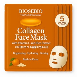 Mascarilla Facial Coreana De Colágeno Biosebio Con Vitamina C Y Extracto De Arroz(5 Unidades)- Mascarillas De Ácido Hialurónico Para Una Hidratación