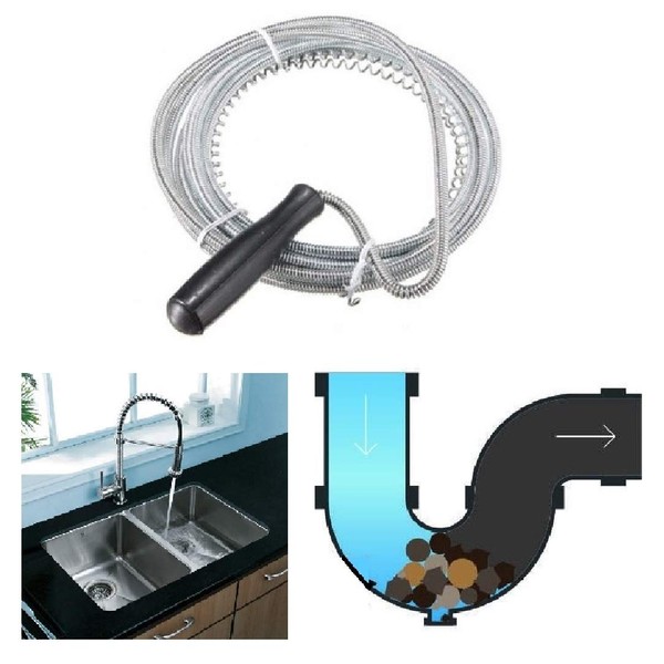 3 Metre Long Drain Unblocker Sink Drain Waste Pipe Cleaner Flexible Rod Auger