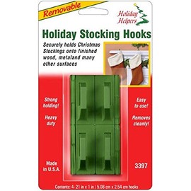 Magic Mounts Holiday Helpers : Green : 4 Pack : Removable Stocking Hooks : 3397