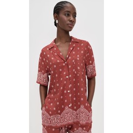 WAYF Women's Breeze Short Sleeve Top, Terracotta Bandana, Red, Print, M