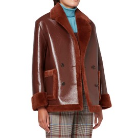 PS PAUL SMITH Women's Faux Leather Jacket, Dark Brown, 40