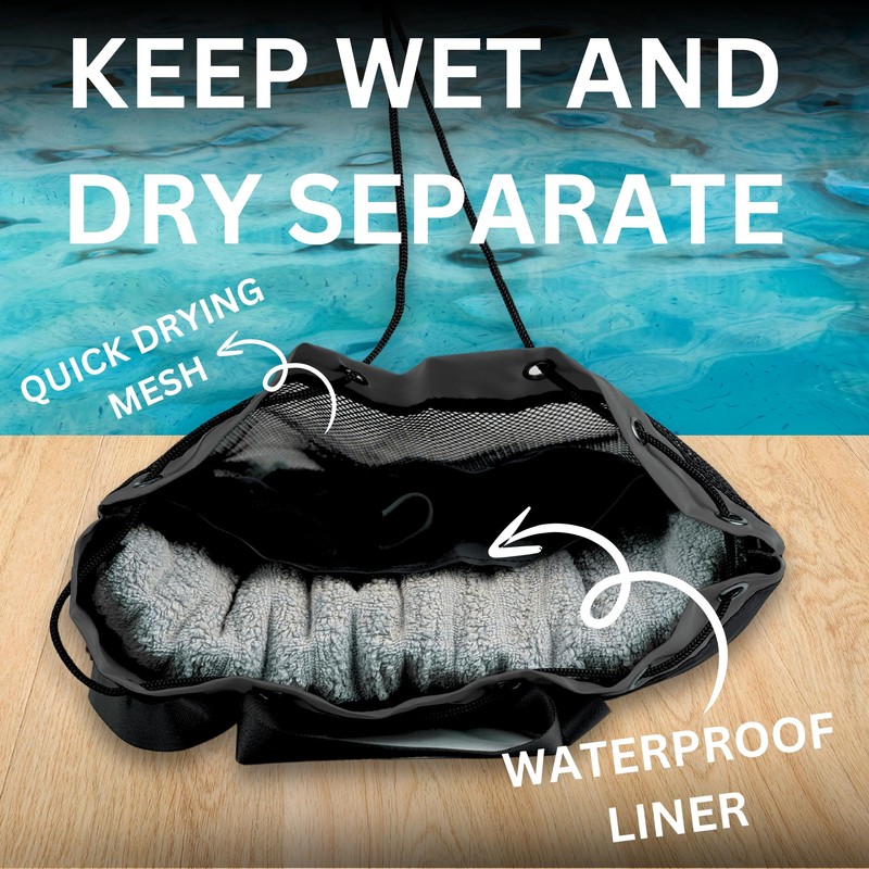 JIMJOOS Drawstring Mesh Swimming Bag - 25L Waterproof Swim Bag