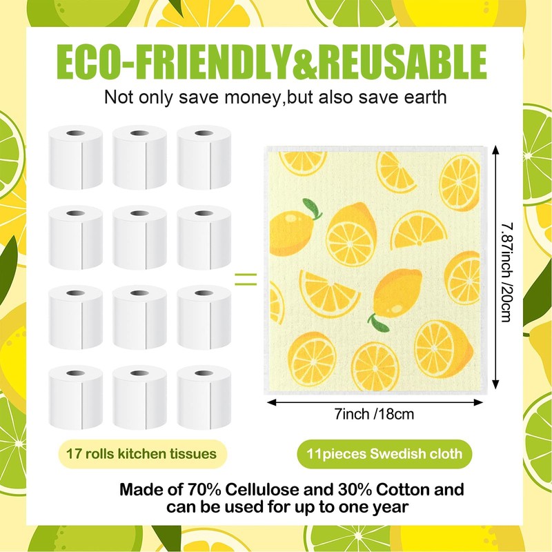 Swedish Dish Cloths 6 Pack, Reusable, Sponge Cloth Kitchen Towels,