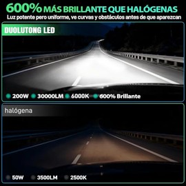 Focos LED 9007 HB5 para Auto, 30000LM 200W 6000K 600% Brillo - 2 Piezas