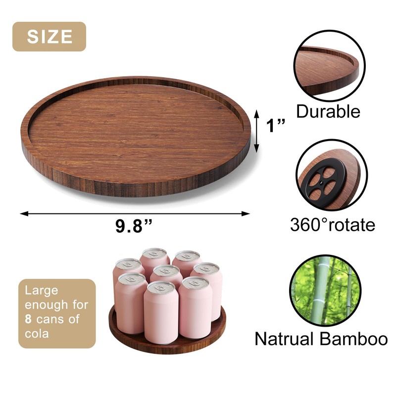 VERTORGAN Lazy Susan Organizer for Kitchen,Bamboo Turntable for Cabinet,Pantry,Vanity,Middle（Brown）