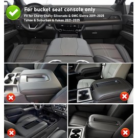 FQMY Center Console Armrest Cover Compatible with Chevy Silverado & GMC Sierra 2019-2025, Yukon & Tahoe & Suburban 2021-2025, for Console Bucket Seat Only, Middle Console Cover, Anti-Scratch,Black