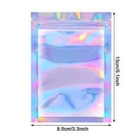 Blulu 100 Pieces Resealable Foil Proof Bags Scent Proof Flat Pouch Clear Smell Sealable Packing Bags Iridescent for Food Storage Snack Jewelry(3.3 x 5.1 Inches,Holographic Color)