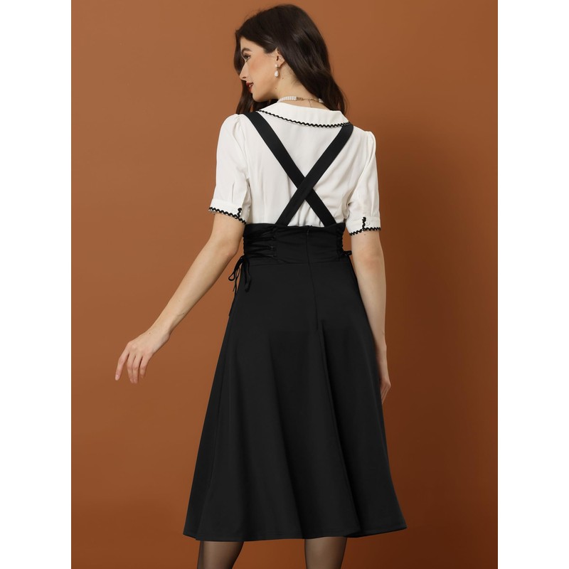 Allegra K Women's Suspender Skirt, Brace Skirt, Midi Length, High