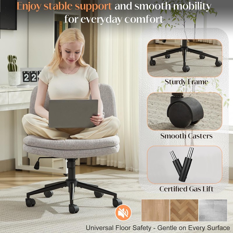 Criss Cross Chair with Wheels, Comfy Armless Cross Legged Office