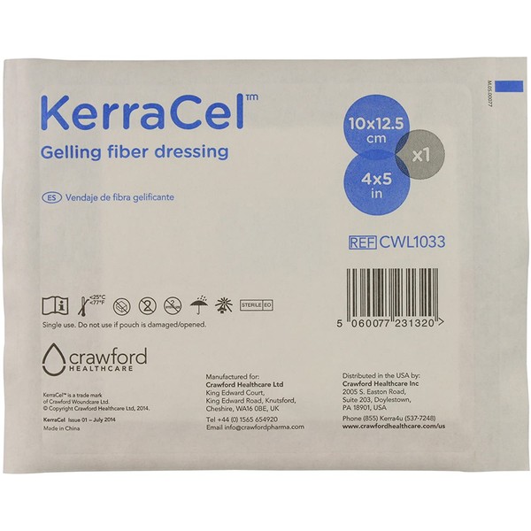 KerraCel 4"x 5" Gelling Fiber Wound Dressing (CWL1033) - Absorbs and Isolates Wound Drainage and Bacteria, Micro-Contours to The Wound Bed, Maintains Healthy Moisture Levels (1 Each)