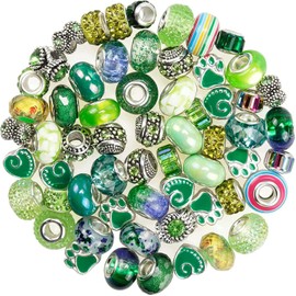 60 Pieces European Assorted Large Hole Spacer Beads Assortments Glass Charm Beads Rhinestone Beads Supplies for DIY Necklace Bracelets Jewelry Making