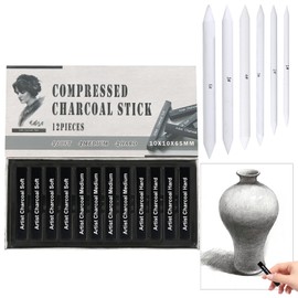 HFDONGL Pack of 12 Charcoal Pencils for Drawing, Charcoal Pencil with 6 Paper Wipers, Charcoal Pencils Set for Painting, Sketching, Design, Art (4 Soft + 4 Medium + 4 Hard)
