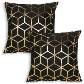 Betadistor Velvet Cushion Cover Gilding Stacked Cubes Throw Pillow Covers Square Decorative Cushion Case Soft for Home Sofa Living Room Bedroom 18x18 Inch Pack of 2, Gold Cubes, 524-0526