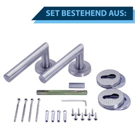 APECS Door Handles Door Handle Set Room Doors Inox Door Handle for Front Door and Interior Doors Door Fitting Round Rosette Set Stainless Steel Matt Handle Set WC | PZ | BB Model H-0204