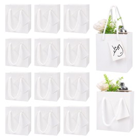 12 Pack Mini Gift Bags with Handles, 4 x 2.75 x 4.5 Inches White Gift Bags Extra Small with Gift Tags