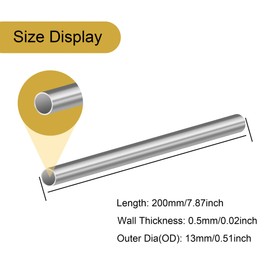 LAVMHAB 304 Stainless Steel Tube 13mm OD x 12mm ID 0.5mm Wall Thickness 200mm Length, Straight Stainless Steel Round Pipes Tubing (4pcs)