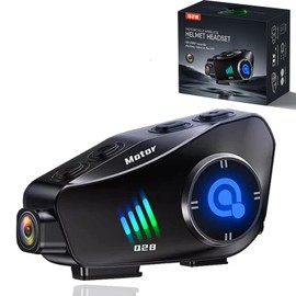 Bluetooth Motorcycle Helmet Headset with HD Action Camera 1080P Video/Photo,Hands-Free Communication System with Noise Reduction,120°Wide Angle, Fit All Helmets 32G SD Card,not Intercom