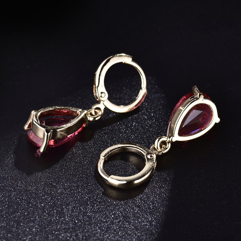 MASOP Ruby Zirconia Leverback Teardrop Dangle Earrings Gold Tone