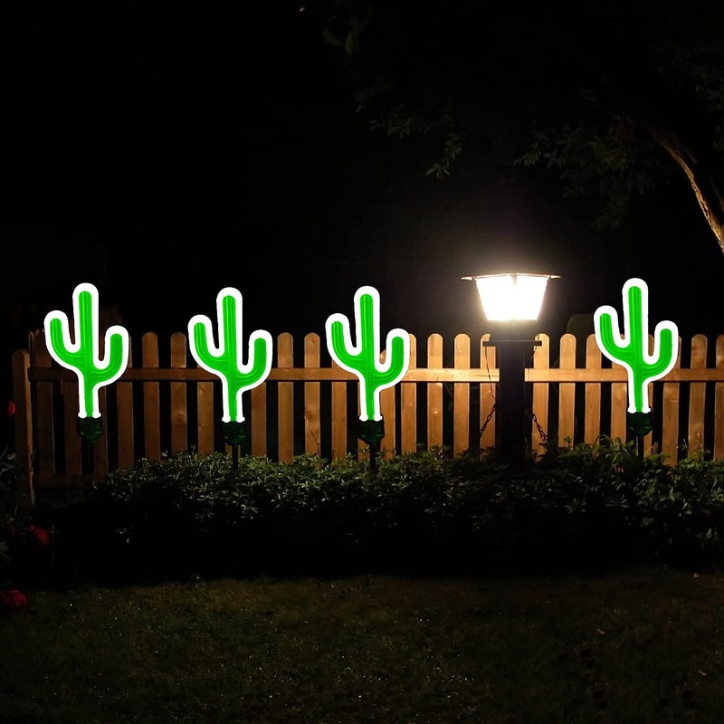 SunKite Cactus Solar Stake Lights Outdoor,Waterproof Solar Neon Lights for